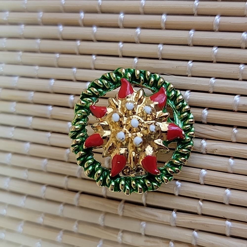 Vintage Poinsettia Wreath Pin Brooch
